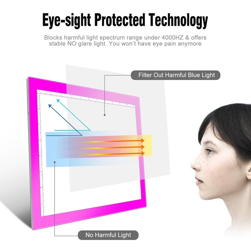LooEooDoo Pink A4 Dimmable LED Artcraft Light Box Tracer Slim Light Pad Portable Tablet, USB Power Cable Copy Drawing Board Tracing Table for Artists Designing, Animation, Sketching, Stenciling X-ray Viewing - Image 5